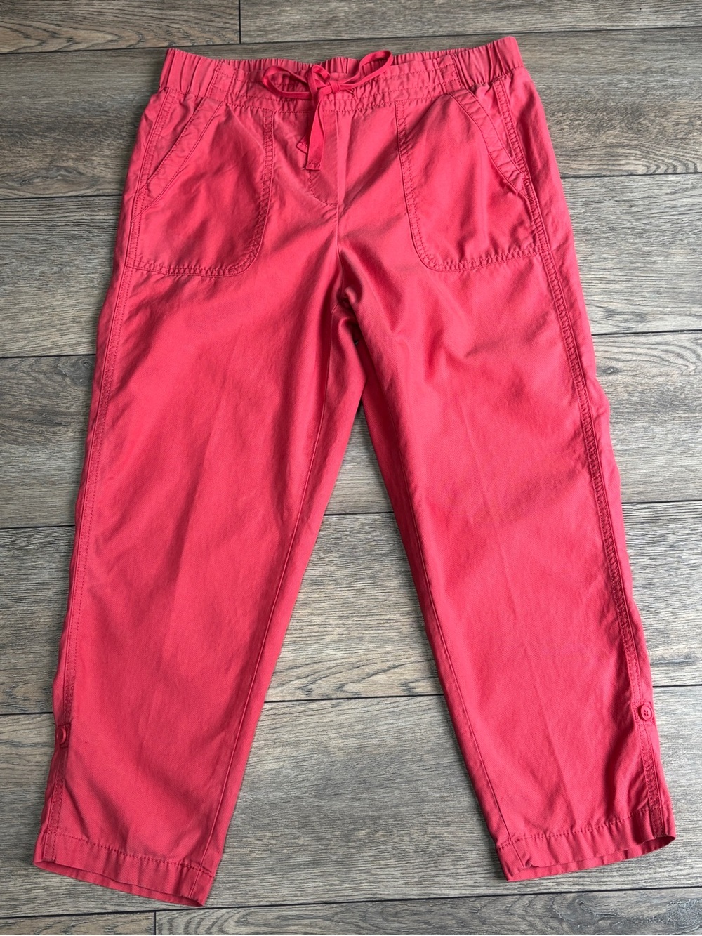 Talbots Drawstring Cotton Lyocell Pants Cuffed Orange Red Coral Sz 8 PETITE